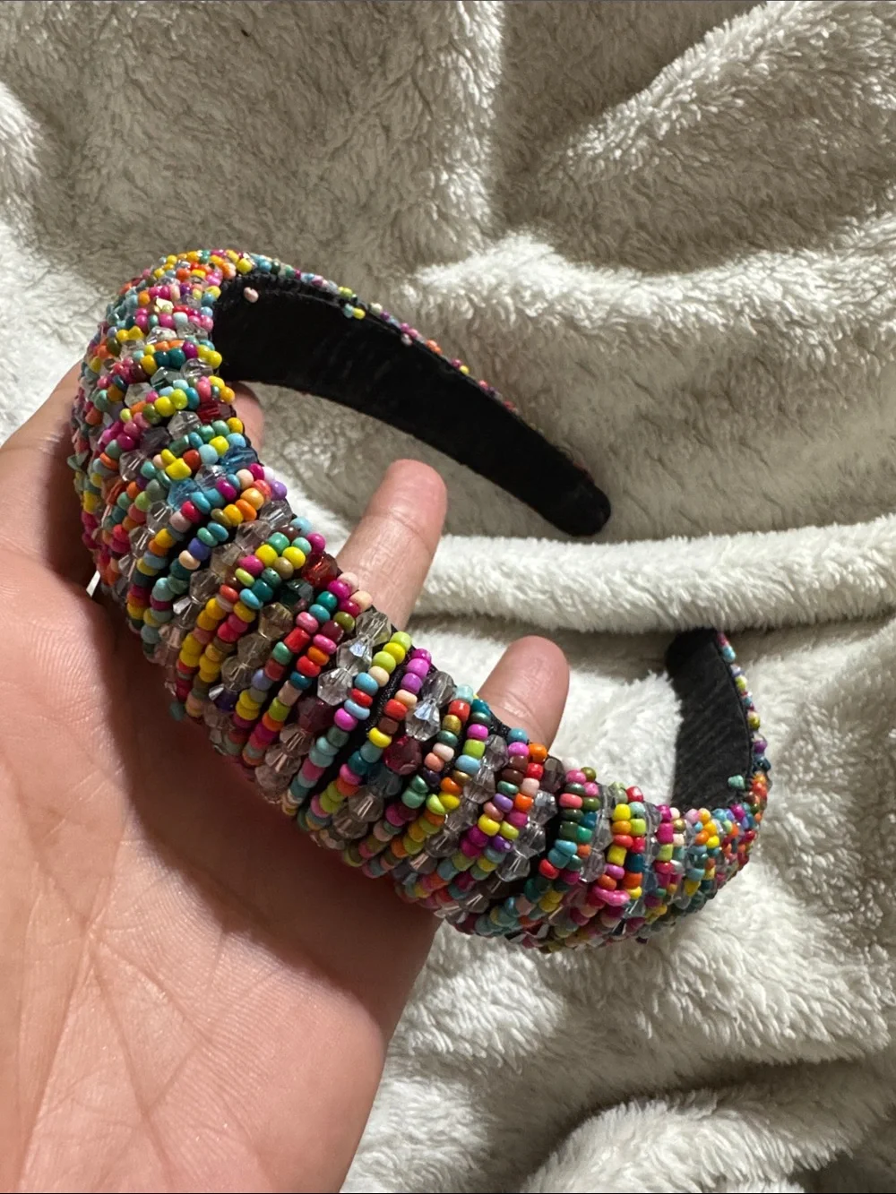 Chunky Beaded Multicolor and Gold Embellished Padded Headbands - Set of 2